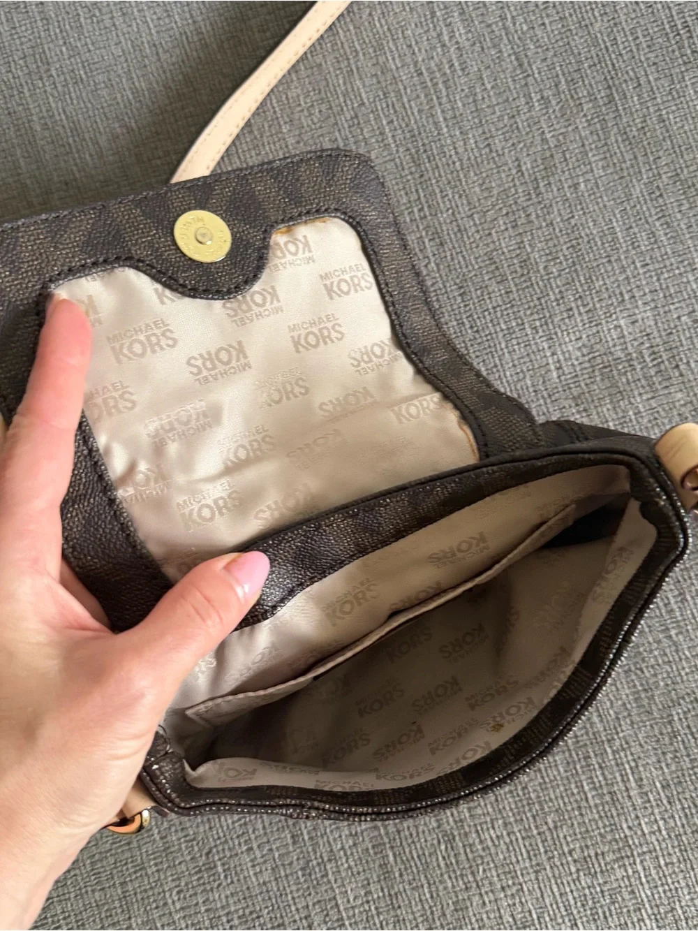 Michael Kors Brown Logo Crossbody with Gold Plate